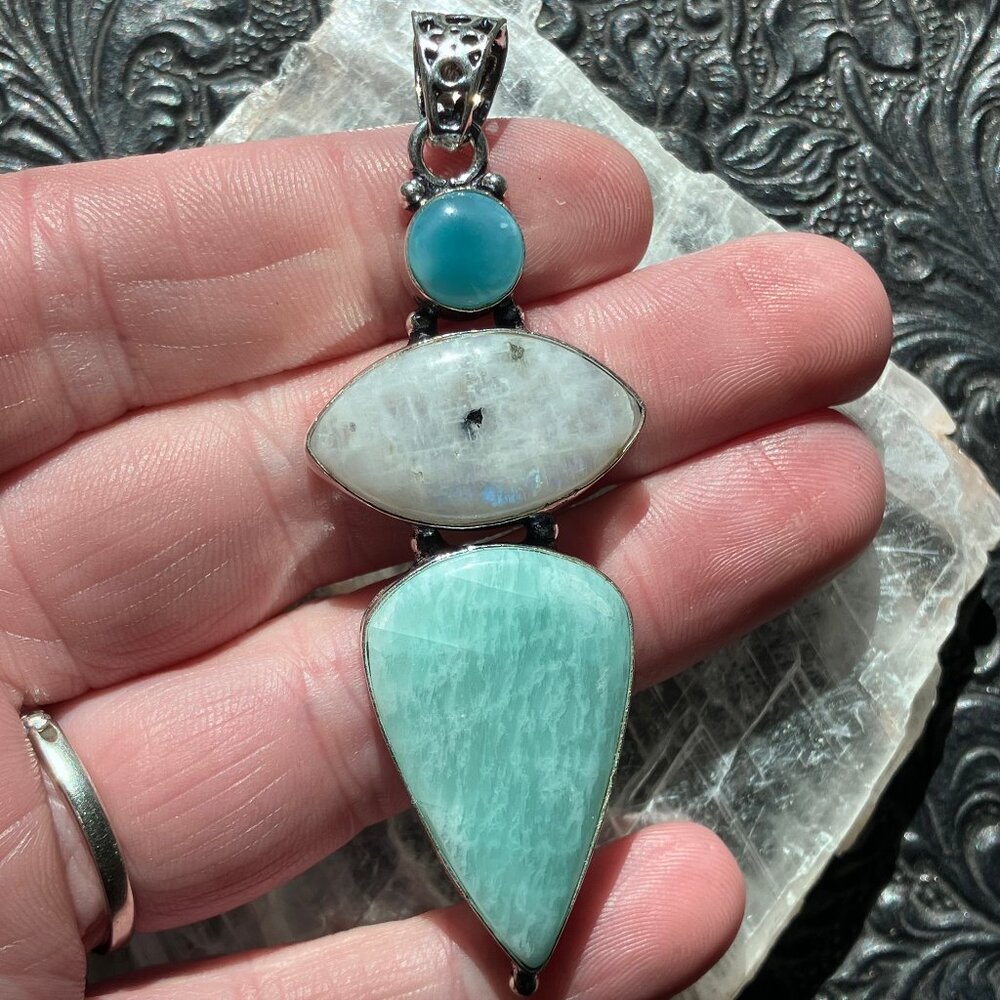 Hemimorphite Rainbow Moonstone Amazonite Pendant Crystal Gemstone Jewelry